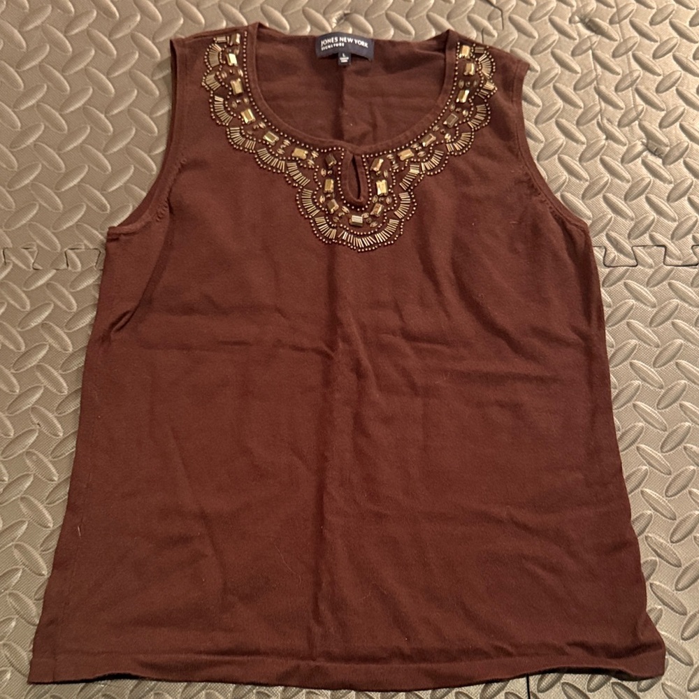 Jones New York Brown Embellished Tank Top